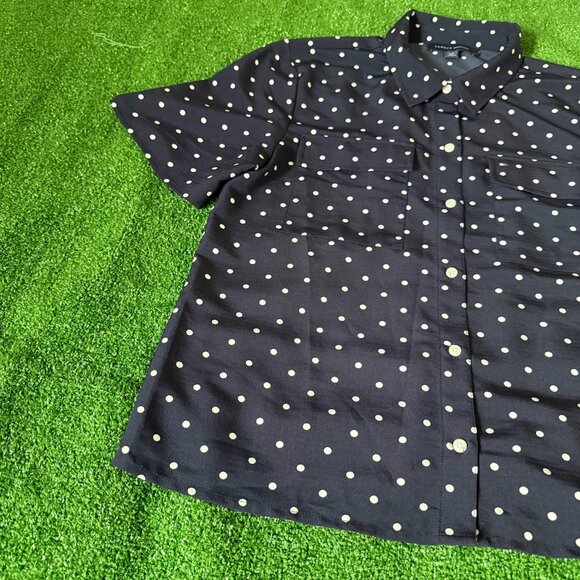 Tommy Hilfiger Women's Shirt Button Up Polka Dot Short Sleeve Navy Blue Size L - Picture 4 of 11
